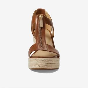 Michael Kors Brown Leather Espadrille Wedge Sandal with Front Zipper